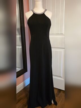 Embellished Halter Black Maxi Dress